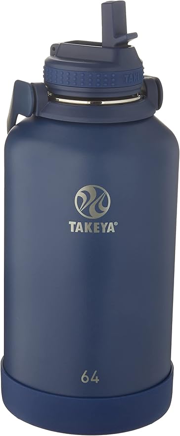 Takeya Actives Water Bottle with Straw Lid - Durable & Easy-Care Water Bottle with Stainless Steel Insulation - BPA-Free Lid with Carry Handle & Straw - Dishwasher-Safe - 64 oz, Midnight Blue