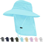 Sun Hats for Men Women, UPF50+ Protection Safari Hat,Wide Brim Fishing Hat with Neck Flap,Bucket Hats for Beach Hiking