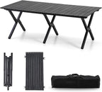 Roll-Up Camping Table Black Aluminum Low Folding Table for Outdoor Picnic BBQ Backyard Beach Easy Carrying in Bag-4FT