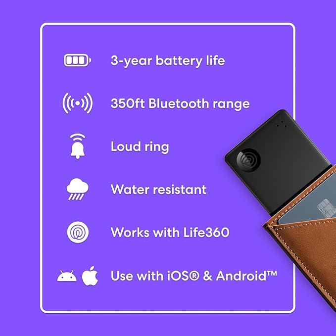 Tile by Life360 Slim - Wallet Finder, Bluetooth Tracker and Item Locator for Luggage Tags, Passports and More. Both iOS and Android Compatible. Phone Finder. 1-Pack (Black)