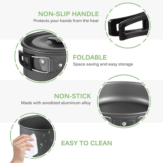 Lixada 33PCS Camping Cookware Kit Cookware Mess Kit Outdoor Cooking Utensils Kit with Tableware Collapsible Bowl Pan for Family Hiking Travel Picnic Fork