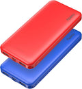 Miady 2-Pack 10000mAh Dual USB Portable Charger, Type-C Fast Charging Power Bank, Slim Backup Battery Pack Compatible with iPhone 16/15/14/13 Galaxy S24/22 iPad Android etc (Red+Blue)