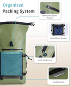 ECOHUB Waterproof Backpack for Women Men, 30L Roll-Top Closure Heavy Duty Dry Bag for Travel with IPX8 Waterproof Phone Case