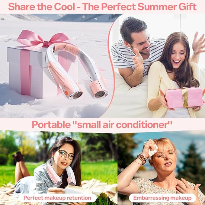 Portable Neck Fan for Girl: No Hair Twisting, Lightweight Personal Fan with 6000mAh Battery Air Volume, 6 Speeds - Rechargeable Wearable Air Conditioner for Girlfriend, Sister (Pink)