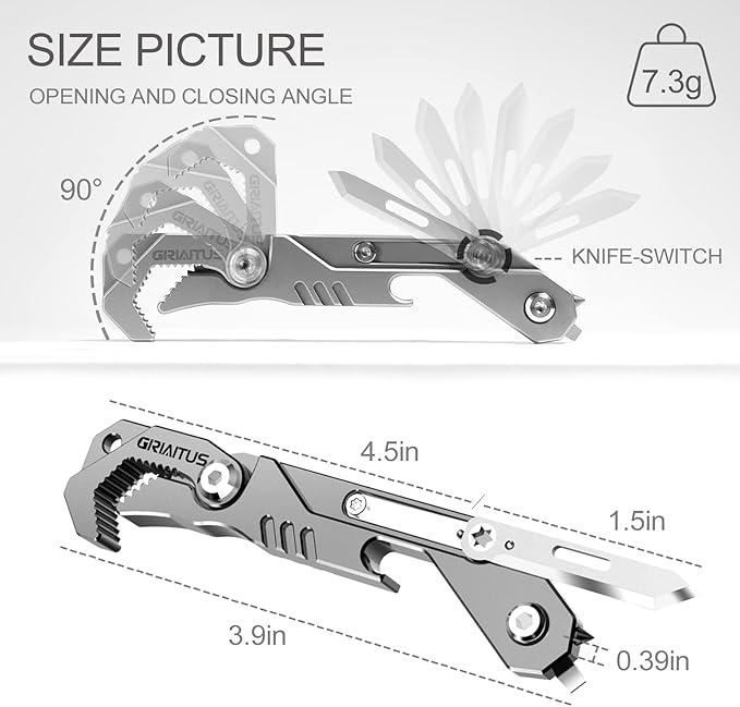 EDC Multitool 7 in 1 with knife, Wrench, Folding Knife, Screwdriver, Bottle Opene, Ruler, Urgent Car Window Breaker and Seatbelt Cutter, EDC Pocket Multi Tool for Gifts for Men (Bright silver)