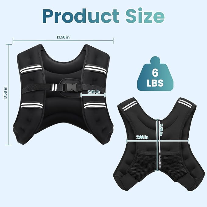 Weighted Vest, 8lb/12lb/16lb/20lb/25lb/30lb Weight Vest with Two Adjustment Straps for Men Women, Weight Vests with Reflective Stripe for Strength Training, Running, Jogging, Walking