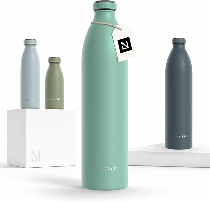 LARS NYSØM Stainless Steel Insulated XL Water Bottle 12 oz 17 oz 25 oz 34 oz 51 oz | Insulated Thermo Flask for Hot and Cold Beverages | Leakproof Drinking Bottle (Aqua Turquoise, XL 50.7 oz)