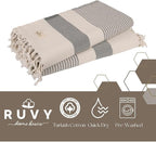 Ruvy Home Basics 2 Pack Turkish Beach Towels – Oversized Quick-Dry Bath Towels (40 x 72 Inches) – 100% Cotton Large Towels for Pool, Yoga, Travel, Camping Essentials, and Bathroom Decor - Light Grey