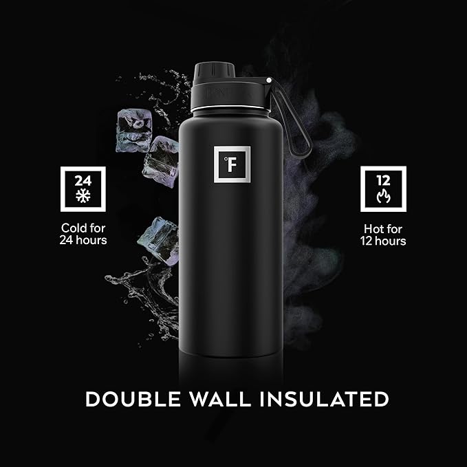 IRON °FLASK Camping & Hiking Hydration Flask with 3 Lids - Stainless Steel, Double Walled & Vacuum Insulated Water Bottle - Leak Proof & BPA Free (Dark Rainbow, Spout - 32 oz)