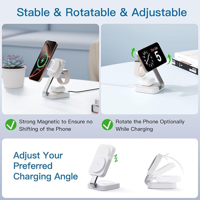 2026 Traveling Wireless Magnetic Fast Charging Station,3 in 1 Charger with i Phone 17 16 15 14 13 12 Pro Max Plus,Apple Watch Series & Air pod 4 3 2 Pro-Gifts for Wife & Husband(Rose Red)