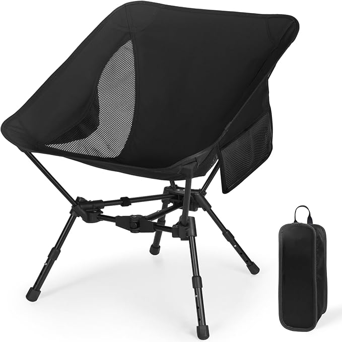 MINGPINHUIUS Portable Folding Camping Chair: Lightweight Height Adjustable Camping Chairs Stable Supports 330 Lbs with Side Pockets for Outdoor Camp, Travel, Beach, Lawn (Black)