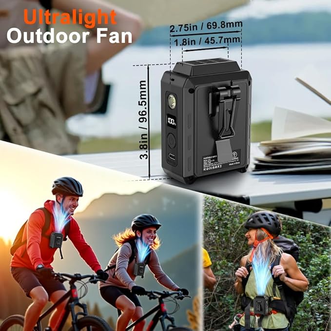 CAZOKASI Personal Waist Clip Fan Rechargeable Wearable Hand Free Wearable Cooler Fan for Traveling Working Outdoor Office (5000mAh / Black)