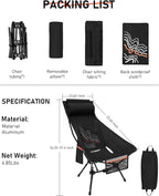 NOVSIGHT Camping Chair - High Back Lightweight Portable Camp Chairs with Headrest Breathable Backrest, Outdoor Folding Camping Chairs for Adults