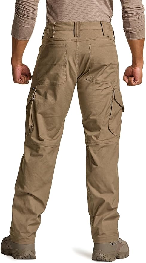 CQR Men's Flex Ripstop Tactical Pants, Water Resistant Stretch Cargo Pants, Lightweight EDC Hiking Work Pants