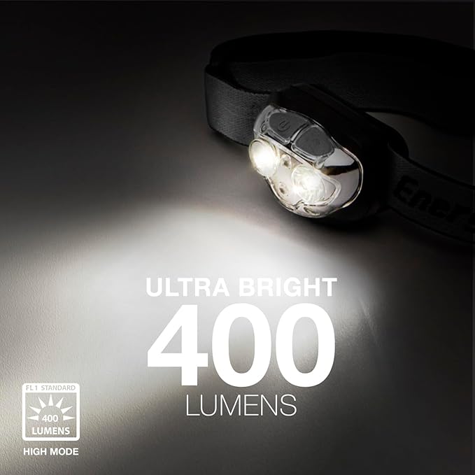 Energizer Rechargeable LED Headlamp Pro400, IPX4 Water Resistant, High-Powered Bright LED, Multiple Light Modes, Best Headlight for Camping, Running, Outdoors, Emergency Light, USB Included