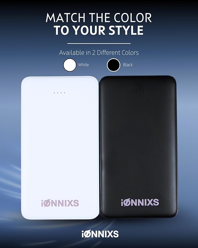 Portable Charger with Built in Cable - 10000mAh Ultra-Slim Portable Charger Power Bank with USB-C Cable, Lightning Cable - Fast Charge 20W - LED Battery Indicator, Power Bank (Black, 10.000mAh)