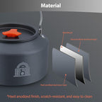2.5L Camping Kettle Set - Camp Tea Coffee Pot with 2 Cups & Carrying Bag for Outdoor Camping Campfire Hiking Picnic & Backpacking, Gray