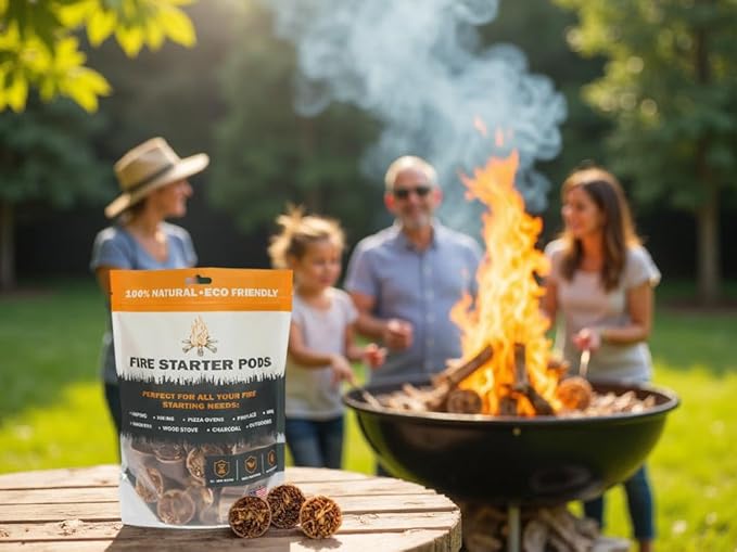 Fire Starter Pods (50 Pack) – Natural Fire Starters for BBQ, Fire Pits, Campfires | Long-Lasting, Eco-Friendly, Made in USA