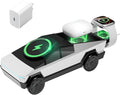 CyberDock 3-in-1 Wireless Charging Station for iPhone with Car Model 1:25 Scale, Qi2 Certified Mag-Safe Charger for iPhone iWatch AirPods, Rotating Charger with Ambient Light, 30W Adapter, Sliver