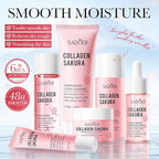 Travel Collagen Sakura Skincare Kit, 6pcs Skin Care Set include Cleanser, Toner, Lotion, Eye Cream, Serum & Face Cream, Hydrating & Soothing for All Skin Types, Perfect for Travel & Gift