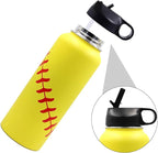 40 oz Softball Water Bottle, Sports Cup Flask Metal Travel Mug with 2 Lids, Stainless Steel Double Wall Vacuum Leak Proof Insulated Water Jug, Softball Accessories Stuff Gifts for Mom Men Boys Girls