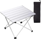 Tesouro Portable Camping Table,Folding Side Table Aluminum Top for Outdoor Cooking, Hiking, Travel, Picnic (Sliver-Large)