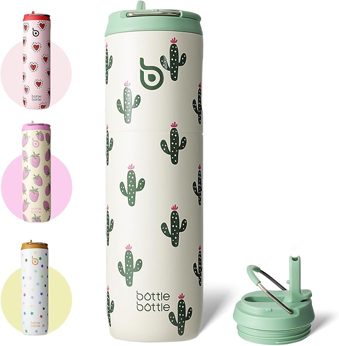 BOTTLE BOTTLE Insulated Water Bottle 24oz with Straw Lid and Handle for Sports Travel Gym Stainless Steel Water Bottles Double-Wall Vacuum Metal Leak Proof BPA-Free