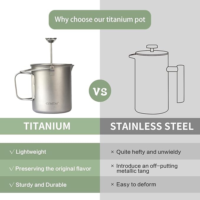 Titanium French Press Pot 750mL/25 fl oz Coffee Maker Camping with Lid and Filter Titanium French Press Cup Backpacking for Outdoor Hiking Camp
