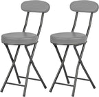 Cushioned Padded Folding Stools, Folding Bar Stool with Backrest, 220lb Capacity, 19 Inch Collapsible Round Portable Foldable Chair for Outdoor Indoor Kitchen Camping Fishing (Grey, 2 Pack)