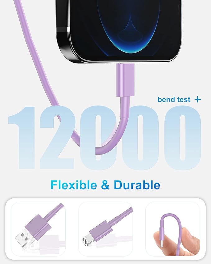4 Pack [Apple MFi Certified] Apple Charging Cables 6ft, iPhone Chargers, Lightning Fast iPhone Charging Cord for iPhone 12/11/11Pro/11Max/ X/XS/XR/XS Max/8/7, ipad(White) (4pack(6ft), Purple, 4)