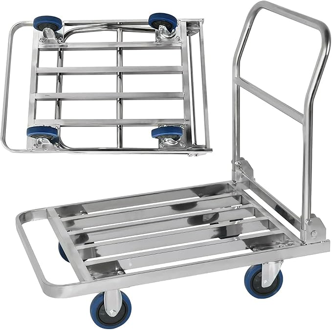 Heavy Duty Foldable Platform Truck Cart - Stainless Steel Utility Trolley for Moving, Luggage Transport, and Easy Storage 60 * 90