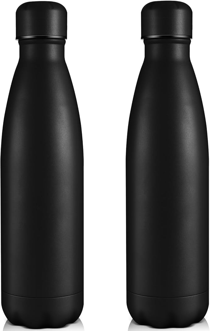 Volhoply 25oz Insulated Water Bottles 1/2/4 Pack, Double Wall Stainless Steel Vacuum Flask Keeps Cold & Hot, BPA Free Leakproof Bottle (Black,2 Pack)