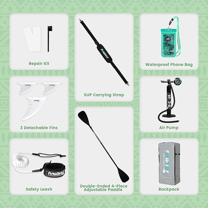 FunWater Inflatable Stand Up Paddle Board with Premium SUP Paddleboard Accessories, Anti-Slip EVA Deck, 11'/10'6'' Paddle Boards for Adults & Youth of All Skill Levels