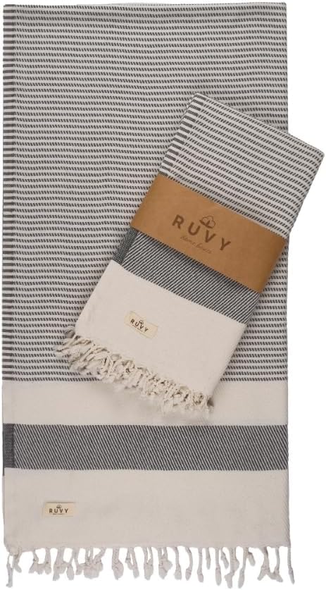 Ruvy Home Basics 2 Pack Turkish Beach Towels – Oversized Quick-Dry Bath Towels (40 x 72 Inches) – 100% Cotton Large Towels for Pool, Yoga, Travel, Camping Essentials, and Bathroom Decor - Light Grey