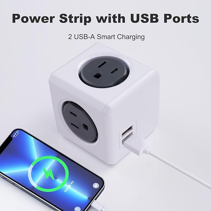 Surge Protector Power Board, 4 - Outlet Extender Multi - Plug Socket with 2 USB Charging Ports, 175 Joules Protection, Suitable for Homes, Offices, ETL - Certified (red)