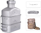 Boundless Voyage Titanium Canteen Mess Kit with Camouflage Bag Large Capacity Kidney-Shaped Camping Pot Pan Set with Lid & Hanging Chain