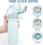 BJPKPK Insulated Water Bottle 18oz Stainless Steel Water Bottles With Straw And Carry Handle Double Wall Metal Thermo,Light Blue Leopard