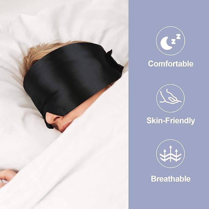 Mulberry Silk Sleep Mask for Side and Back Sleepers, Blackout Eye Mask for Sleeping for Women Men with Adjustable Band, Comfortable Soft Pressureless Eye Cover for Sleeping in Large Size