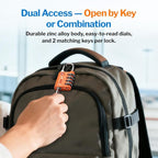 Forge Dual-Opening: Key or Combination Lock, TSA Approved Lock for Luggage, Pelican case, Travel, Gym, School, Luggage Combination Lock, Travel Bag Lock (Orange 2 Pk)