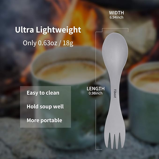 2 in 1 Titanium Spoon and Fork Combo Backpacking Utensils Lightweight Eco-Friendly Spork for Camping Backpacking Hiking Travel etc (2 Pack)