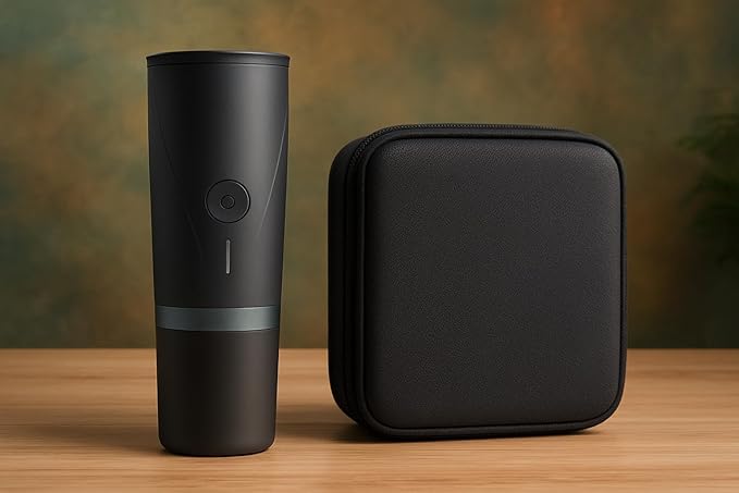 Portable Electric Coffee Maker, Black, Battery Powered, Single Serve, Travel Coffee Brewer with Carrying Case