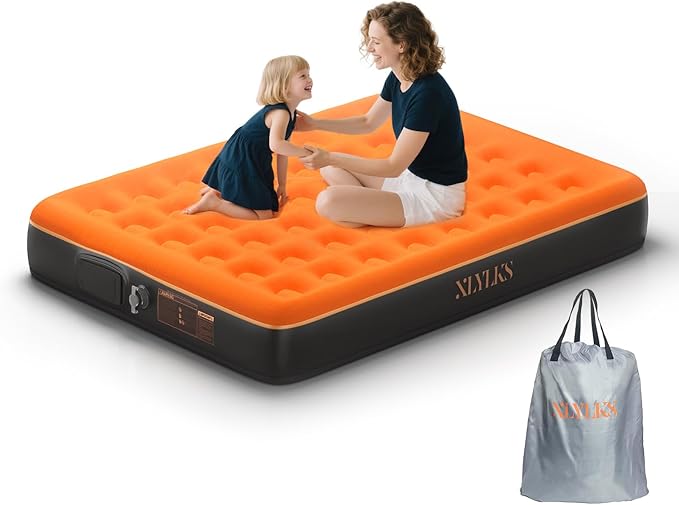 Queen Air Mattress with Built-in USB Rechargeable Pump, 10’’ Blow up Mattress for Adults, 600 LBS Portable Air Bed,Camping Inflatable Mattress for Guest, Camping, Home & Travel, Carry Bag Included