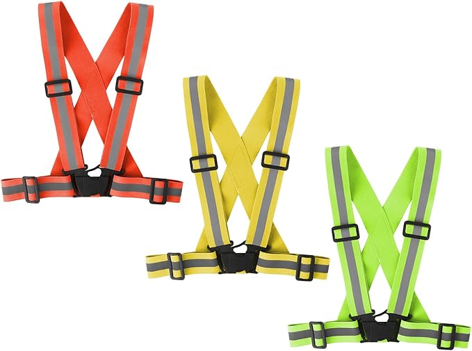 Running Reflective Vest Gear 3 Pack, Adjustable Safety Vest High Visible Reflective Belt Straps Night Walking Vest