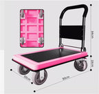 Flatbed cart Folding Pink Lightweight Platform Truck with 5" Rubber Casters Utility Push Carts for Luggage Moving