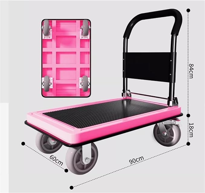 Flatbed cart Folding Pink Lightweight Platform Truck with 6" Rubber Casters Utility Push Carts for Luggage Moving