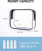 BAGSMART Clear Toiletry Bag, 2 Pack TSA Approved Travel Toiletry Bag Carry on Travel Accessories Bag Airport Airline Quart Size Bags Water Repellent Makeup Cosmetic Bag for Women (White-2pcs)