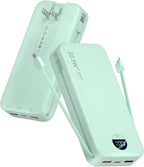 Portable Power Bank, 20000mAh 22.5W USB C Fast Charging Power Bank with Built-in Cables & Wall Plug, External Battery Pack with LED Display, Ultimate Travel Essential for iPhone, iPad, Samsung Green