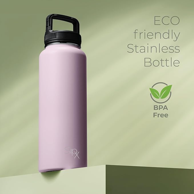 SipX™ Triple-Insulated Stainless Steel Water Bottle 40oz. With 3 Lids, BPA-Free Reusable Insulated Water Bottle Keeps Cold 24 Hours, Metal Water Bottle Made Of Sustainable Material For Hiking & Biking