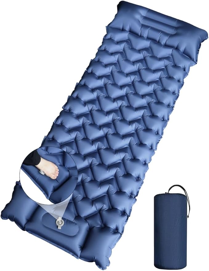 YOUXIU Camping Sleeping Pad, Extra Thickness 3'' Ultralight Inflatable Sleeping Mat with Built-in Foot Pump, Durable Compact Waterproof Camping Air Mattress for Tent,Backpacking,Hiking,Tent(Navy)