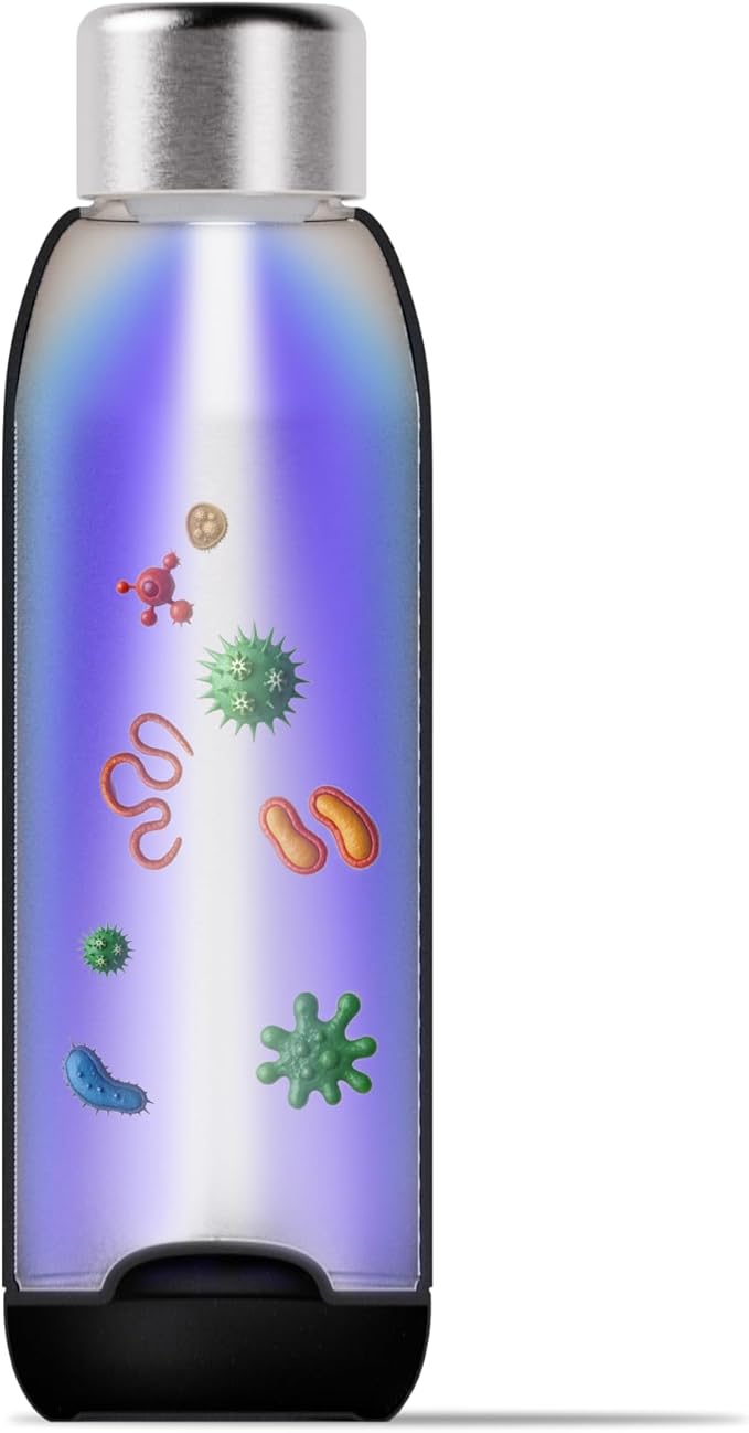 FIRSTHEALTH UV Self Cleaning and Water Purifying Bottle -18 Ounce Insulated Rechargeable Stainless-Steel Tumbler, Reusable, Kills 99.9% of Germs, Bacteria. Keeps Hot for 12-HR or Cold for 24-HR